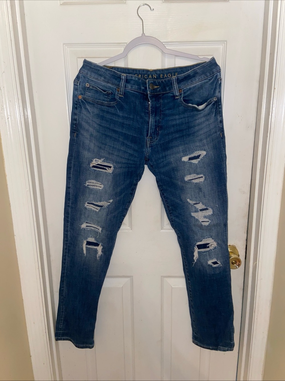 American Eagle Outfitters Men’s Straight Jeans - Blue Distressed